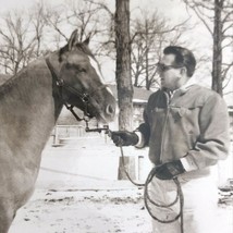 Man With Horse Winter Old Original Photo BW Vintage Photograph Picture S... - $9.95