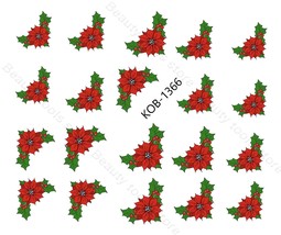 Nail Art Water Transfer Stickers Decals Poinsettia Christmas New Year KoB-1366 - £2.47 GBP