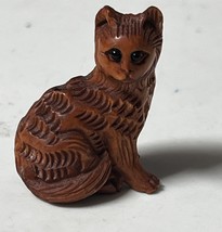 Vintage Japanese Wooden Netsuke Carved Cat Signed Toggle Inro Med Wood Tone - $75.00