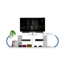 Home Store Mid Century Modern Tv Stand 4 Shelves Open Storage - White/Blue - £132.53 GBP