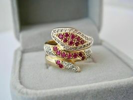 14K Yellow Gold Finish 2.14CT Round Cut Ruby &amp; Diamond Party Wear Snake Ring - £76.37 GBP