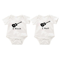 I Rock , I Roll dual baby bodysuit romper, Twin set romper bodysuit, Chr... - $28.99