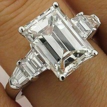 Beautiful Engagement Ring 3.20Ct Emerald Cut Diamond Solid 14k White Gold Size 9 - £219.94 GBP