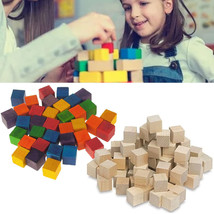 72 Wooden Craft Blocks Assorted Color Natural Cubes Hardwood Square Wood... - $18.99