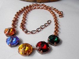 Vintage Multicolors Rivoli Necklace w/ Swarovski Crystals 1122 / Tennis Cup chai - £45.50 GBP