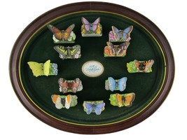 Set of 12 Franklin Mint Butterfly Garden Napkin Rings in Display Oval Case - $153.31