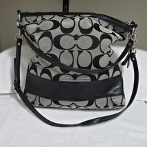 Coach Signature C Black White Hobo Crossbody Bag Leather Trim Purse READ - $59.40