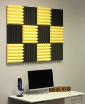 2x12x12 YELLOW and BLACK Acoustic Wedge Soundproofing Studio Foam Tiles ... - £30.98 GBP
