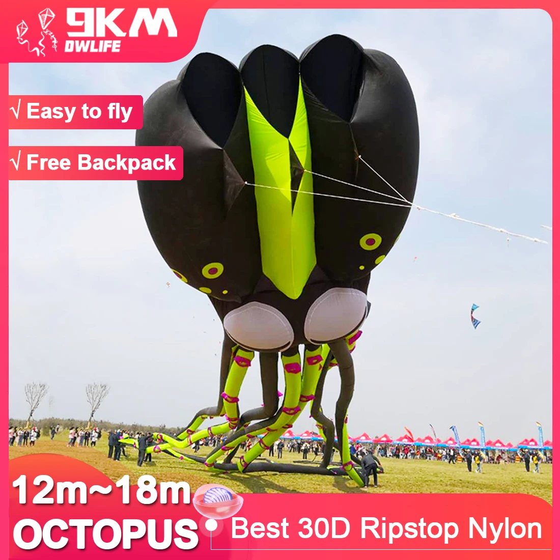 12m~18m Giant Octopus Kite 3D Huge Single Line Soft Inflatable Kite Festival - £649.08 GBP