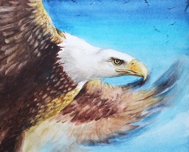 Bald Eagle Watercolor Original Painting Bird Aquarelle Art Decor Wildlife Animal - £126.55 GBP