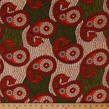 Paisleys Flowers Floral Orange Green African Cotton Fabric Print By Yard D382.16 - £7.16 GBP