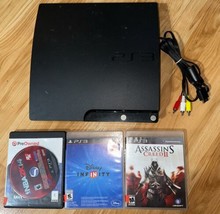 Sony PlayStation 3 Slim PS3 120GB Black Console CECH-2001A W 3 Games &amp; A/V Cable - £82.83 GBP