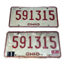 Ohio 1980 collectible license plate Pair of two Matching Tags White Red ... - £15.01 GBP