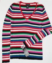 Rafaella Sweater Knit Pullover Top Small V Neck Stripe Long Sleeved NEW - £27.05 GBP