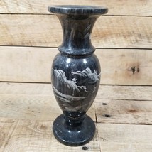 X2 Black Marble Stone Vase With Etched Hawaiian Beach Scene - £19.69 GBP