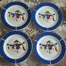 Set of Four (4) ~ Today&#39;s Living ~ Snowman  Design ~ 10.5&quot; ~ Dinner Plat... - £29.38 GBP