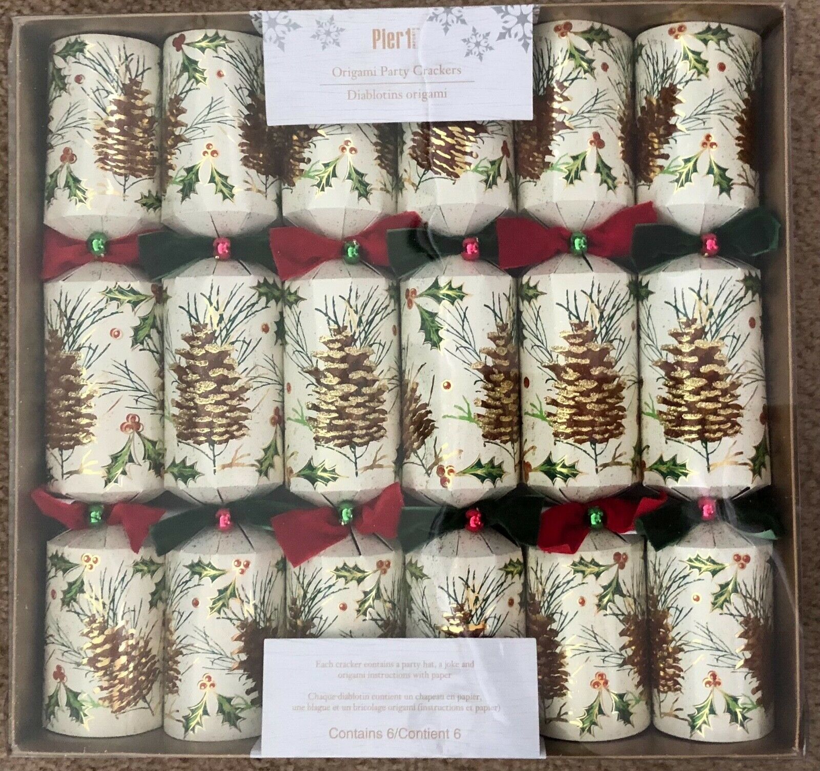 New Pier 1 Imports 6 Pc Christmas Holiday Origami large Party crackers acorn - $29.65
