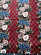 Fabric Red Rooster &quot;Latticework Maroon&quot; 2 Pc Vertical Flowers Maroon Gol... - $1.55