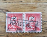 US Stamp Theodore Roosevelt 6c Used Strip of 2 Hazleton PA Cancel 1039 - $1.89