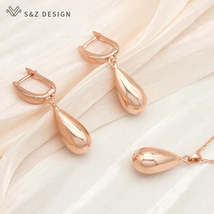 14K rose gold wedding jewelry set: Necklace and earrings with zircon handmade. - $49.59