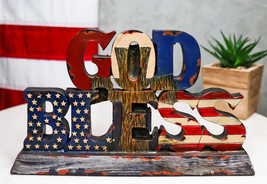 Rustic Western Patriotic United States Flag With Cross God Bless Desktop... - £20.70 GBP