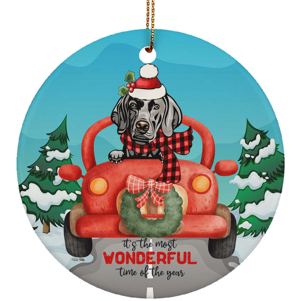 Primary image for Cute Weimaraner Dog Riding Red Truck Ornament Christmas Gift For Puppy Pet Lover