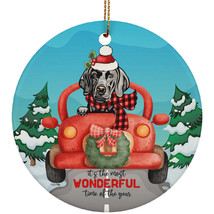 Cute Weimaraner Dog Riding Red Truck Ornament Christmas Gift For Puppy Pet Lover - £13.25 GBP