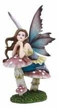 Twilight Purple Toadstool Fairy Garden Statue 7&quot;Tall Wishing Upon A Star Fairy - $36.99