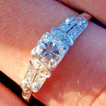 Earth mined Diamond Deco Engagement Ring 0.61ct Antique Solid Platinum Solitaire - $4,745.25