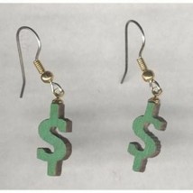 Funky Dollar Sign EARRINGS-Bank Teller Cash Money Shopping Novelty Jewelry-WOOD - £4.58 GBP