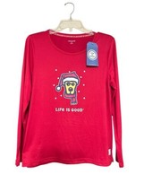 Life Is Good Sleep Red Santa Dog Shirt Top Long Sleeve Holidays Sz M New w Tags - £13.57 GBP