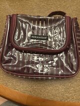Keranique toiletry travel bag Clear with Maroon Stripes Zipper Approx 9x8x2 - $9.89