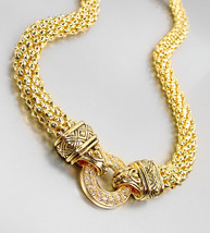 Classic Designer Style Gold Crystals Ring Balinese Filigree Mesh Chain Necklace - £31.45 GBP