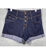 Judy Blue Womens Shorts L High Waist Dark Wash Denim  Button Fly Cuffed - $21.67