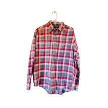 Eddie Bauer Men’s Large Red Gray Plaid Flannel Shirt 100% Cotton Long Sl... - $29.70