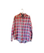 Eddie Bauer Men’s Large Red Gray Plaid Flannel Shirt 100% Cotton Long Sl... - €25,67 EUR