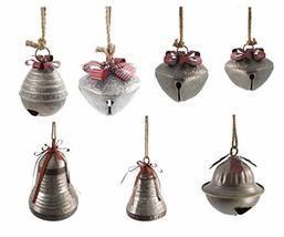 Set of 7, Galvanized Metal, Large Decorative Bells with Metal Ribbons and Rope H - £309.97 GBP