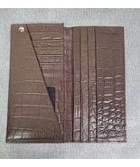 Brown Crocodile Long Wallet Double Side Leather Checkbook ID Card Slot H... - $33.90 CAD