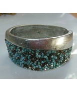 Vintage Signed KC Black &amp; Blue Crystal Accent Hinged Cuff Bracelet - $47.75 CAD