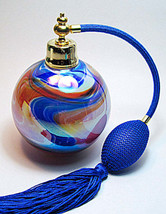 Art Round Perfume Atomizer Bottle With Blue Tassel Spray Mounting - £48.32 GBP