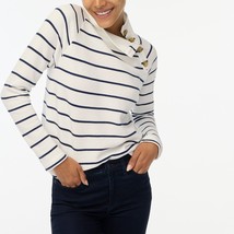 J. Crew Striped Wide Button-Collar Pullover Sweatshirt Ivory Navy Stripe 2X - £26.85 GBP