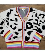 NEW Bibi Boutique XLarge Oversized Leopard Rainbow Striped Trim Cardigan... - $66.92 CAD