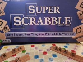 SUPER SCRABBLE More Spaces &amp; Tiles Hasbro Board Game 200 Tiles 100% COMP... - £23.74 GBP