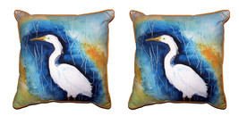 Pair of Betsy Drake Great Egret Left Large Pillows 18 Inch X 18 Inch - £71.23 GBP