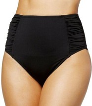 $44 Bar III Core Solids Side Shirred High Waist Pant Bikini Bottom Black Size XS - £14.80 GBP