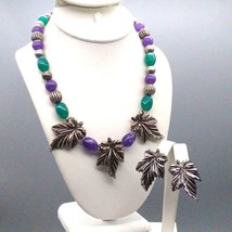 Windswept Leaves Jewelry Set, Vintage Necklace and Earrings, Lightweight... - £36.69 GBP