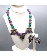 Windswept Leaves Jewelry Set, Vintage Necklace and Earrings, Lightweight... - £36.51 GBP