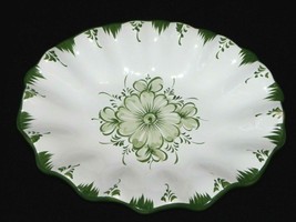 Vestal Alcobaca Portugal #37 Hand Painted Fluted Floral Green &amp; White Dish - £15.73 GBP