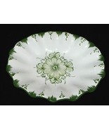 Vestal Alcobaca Portugal #37 Hand Painted Fluted Floral Green &amp; White Dish - £15.93 GBP