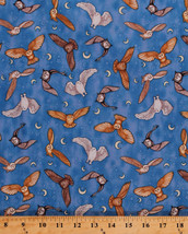 Enchanted Kingdom Owls Moons Stars Blue Cotton Fabric Print by the Yard D675.05 - £8.56 GBP